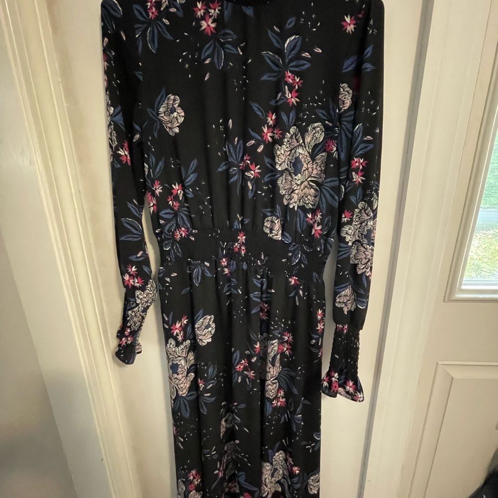 Nanette Lepore Moody Floral Long Sleeve Mock Neck High Low Maxi Dress